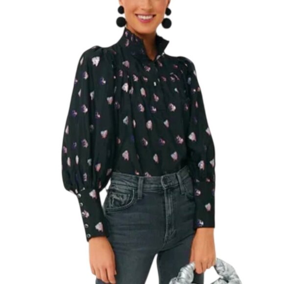 Tuckernuck Tops - Tuckernuck Corrigan Blouse Sz.M Black Sstin Metallic Dots Balloon Sleeve Gothic